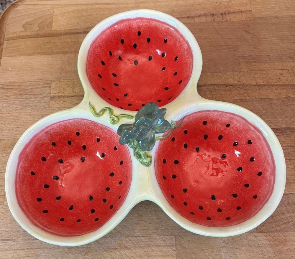 Vintage Susan Winget Certified International Watermelon 3 Section Serving Bowl